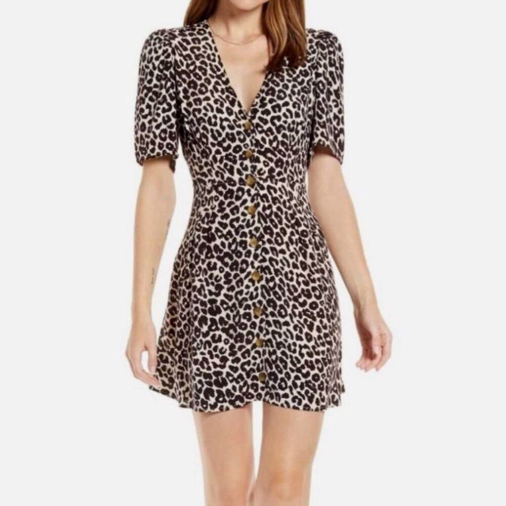 Something Navy Leopard Print Button Front Short S… - image 1